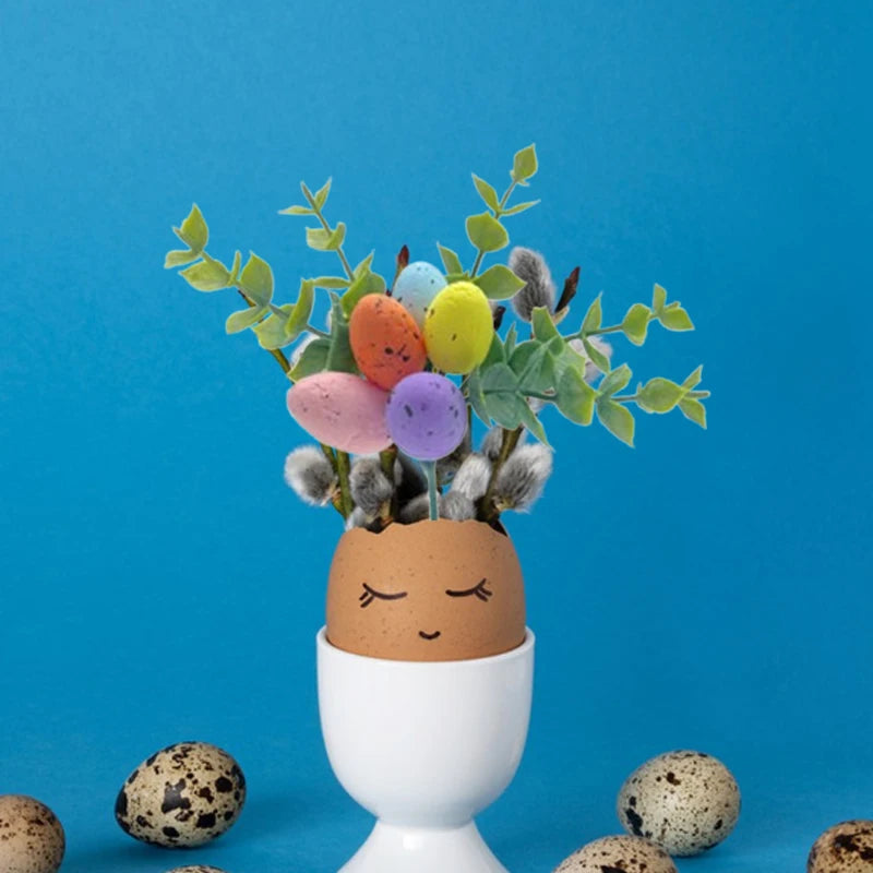 Easter Egg Picks Set with Artificial Pastel Eggs and Green Leaf Branches for Home Decor and Spring Celebrations