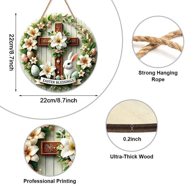 1pc 2D Rustic Easter Wooden Sign Bunny Rabbit Wood Welcome Sign For Easter Spring Holiday Front Door Home Wall Hanging Decor