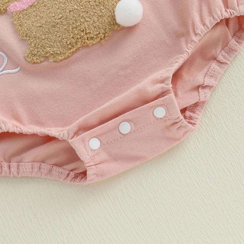 Adorable Infant Easter Jumpsuit with Sweetheart Neckline and Bunny Appliqué Short Sleeve Newborn Sailor Romper Outfit