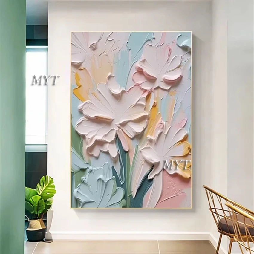 Handmade Oil Paintings for Home Decor, Abstract Pictures, Canvas Flowers, No Frame, Wall Art, Colors, Living Room, Modern