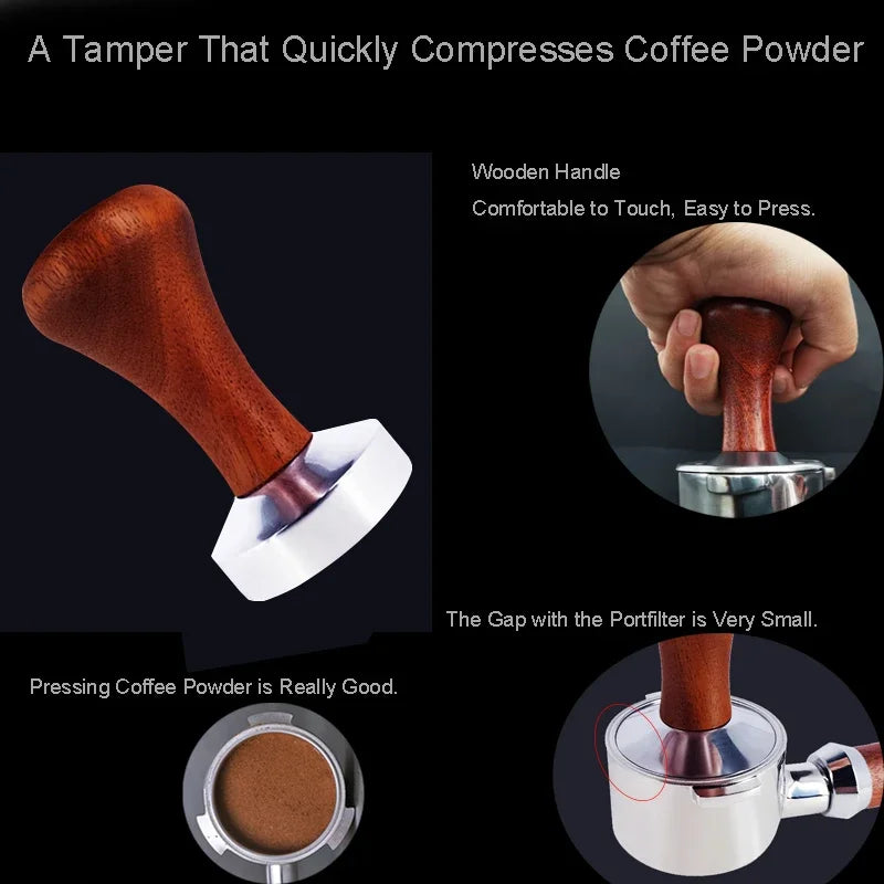 Coffee Powder Press 51/53/58mm High-Quality Wooden Handle with Solid Metal Base  for  Concentrated  Espresso  Durable  Kitchen