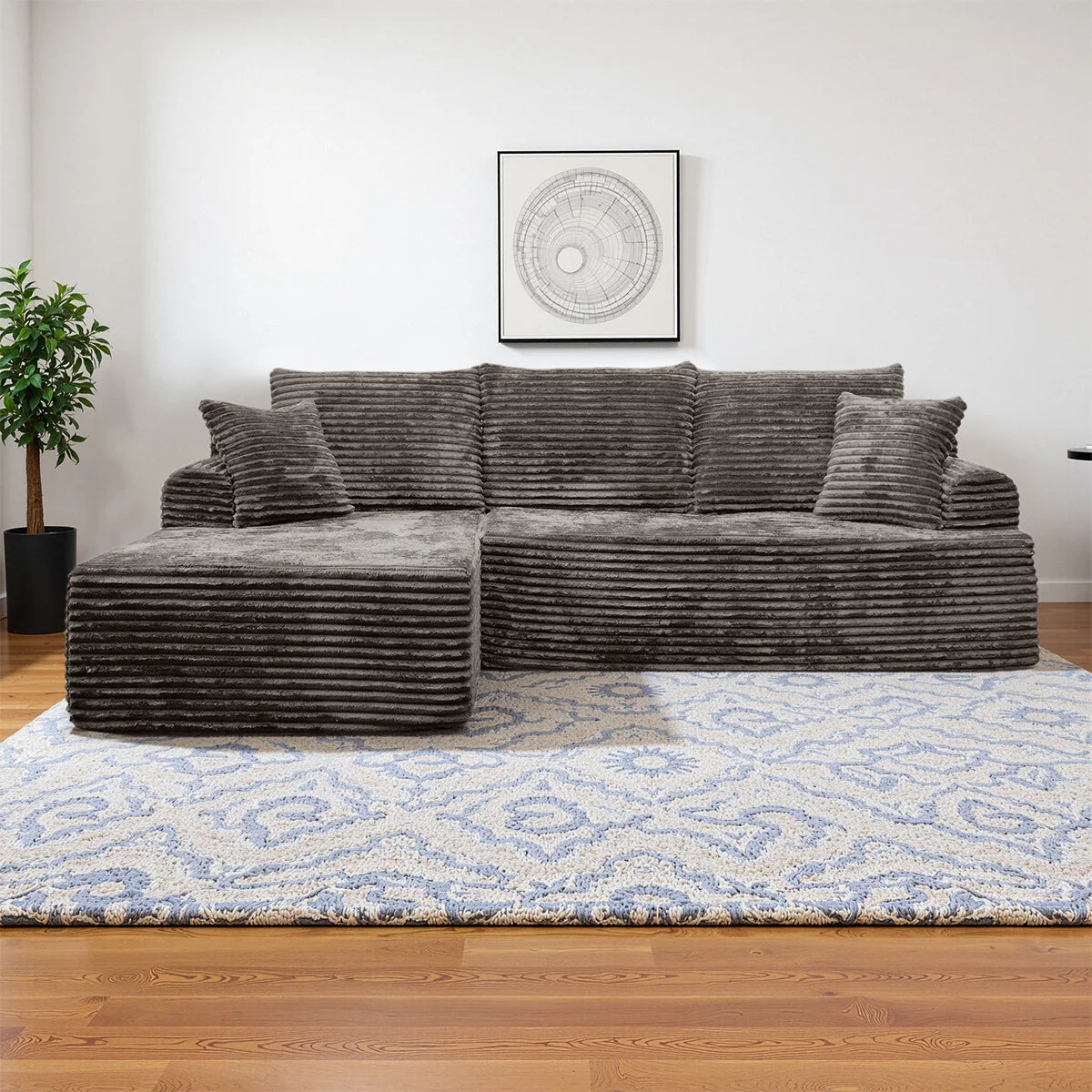 95" L-Shaped Sofa Chaise, No Assembly Required, Rabbit Fleece Upholstery, Ultra Soft & Comfortable, Ready to Use Out of the Box
