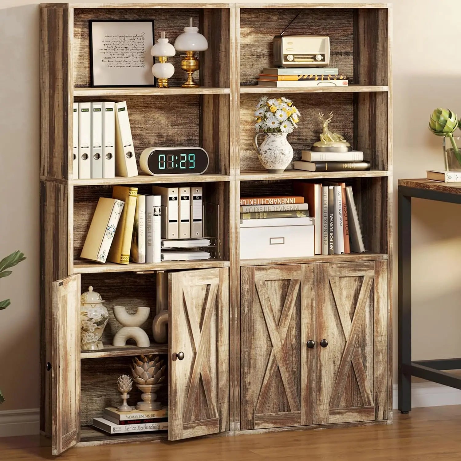 IRONCK Industrial Bookshelves and Bookcases with Doors 11.8 in Depth Floor Standing 5 Shelf Display Storage Bookcase Shelves