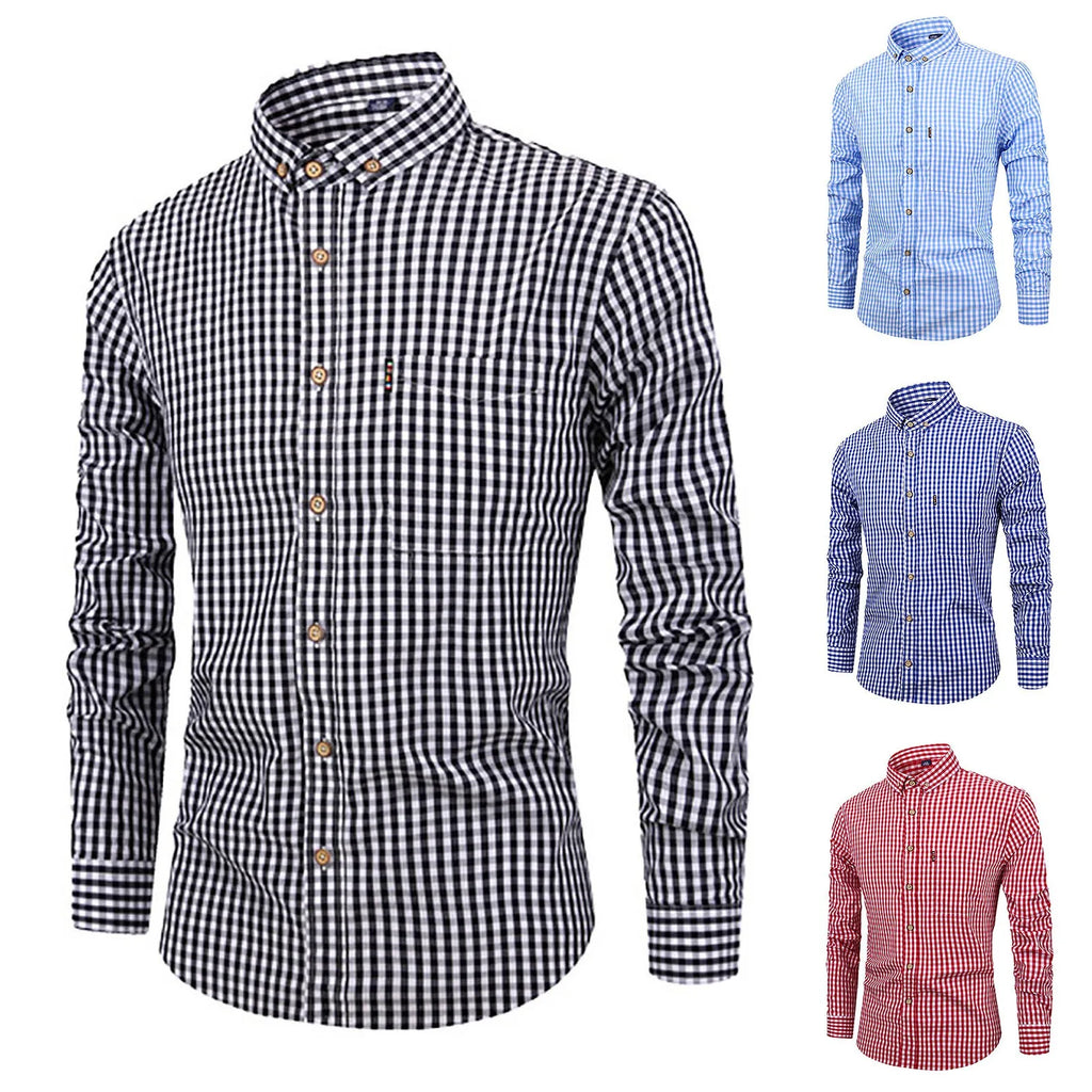 Men'S Single Breasted Checkered Shirt Men Shirts Fall And Winter Men Shirts Breathable Cotton Long Sleeved Camisa Masculina