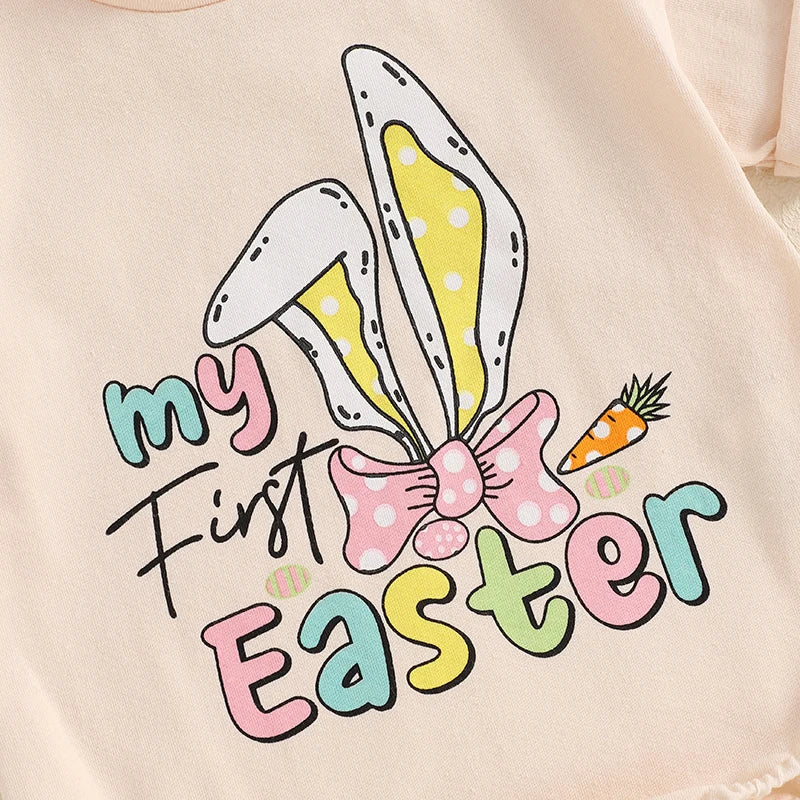 Infant Easter Jumpsuit Adorable Bunny Ears Pattern Short Sleeve Romper Newborn Bodysuit Spring Playsuit Loose Fit Bunny Outfit