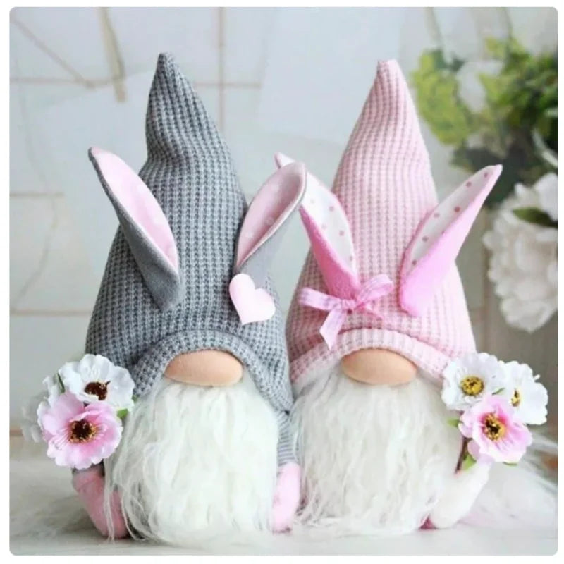2Pcs Rabbit Ear Faceless Gnome with Knitted Hat Easter Bunny Ear Gnomes Toy Festival Theme for Bedroom Living Room Decor