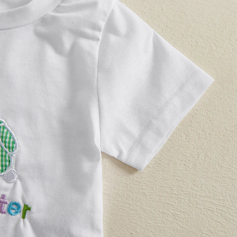 Adorable Baby Girl Easter Outfit with Bunny Embroidery and Polka Dot Tulle Skirt - 2 Piece Set for Spring Celebrations