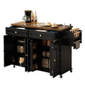 60" Mobile Kitchen Islands Rolling Trolleys Kitchen Island Table Drop Leaf Home Carts with Power Outlet Spice Towel Rack Trash