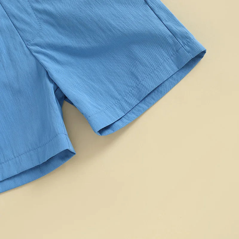 Toddler Boy Easter Outfit Bunny Egg Short Sleeve Button-up Shirt with Bowtie Solid Shorts 2 Piece Set for Spring Festivities