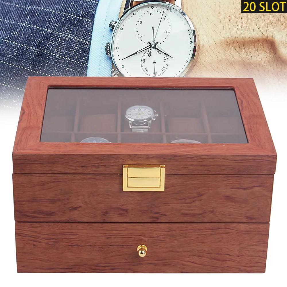 20 Slot Wooden Watches Display Box Case Jewelry Watch Storage Organizer