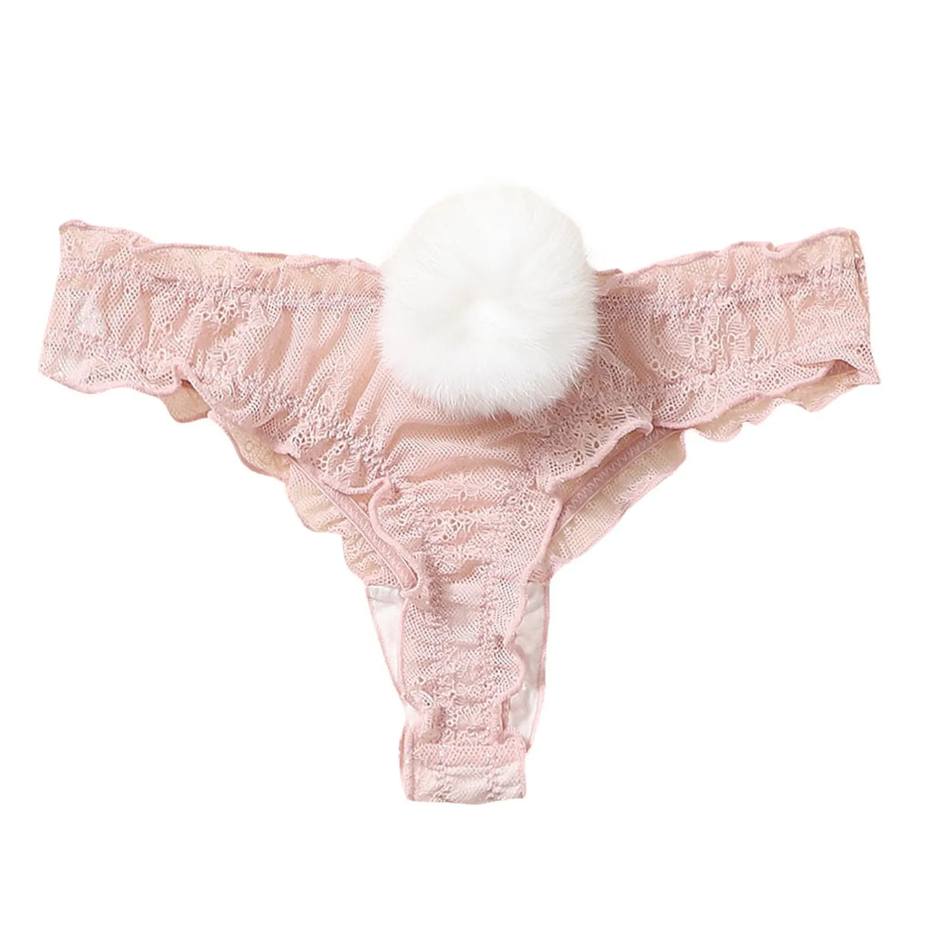 Women Lace Mesh Cotton Thongs Panties Sexy Rabbit Tail Waist Female Underpants Pantys Lingerie Vintage Lingerie for Women