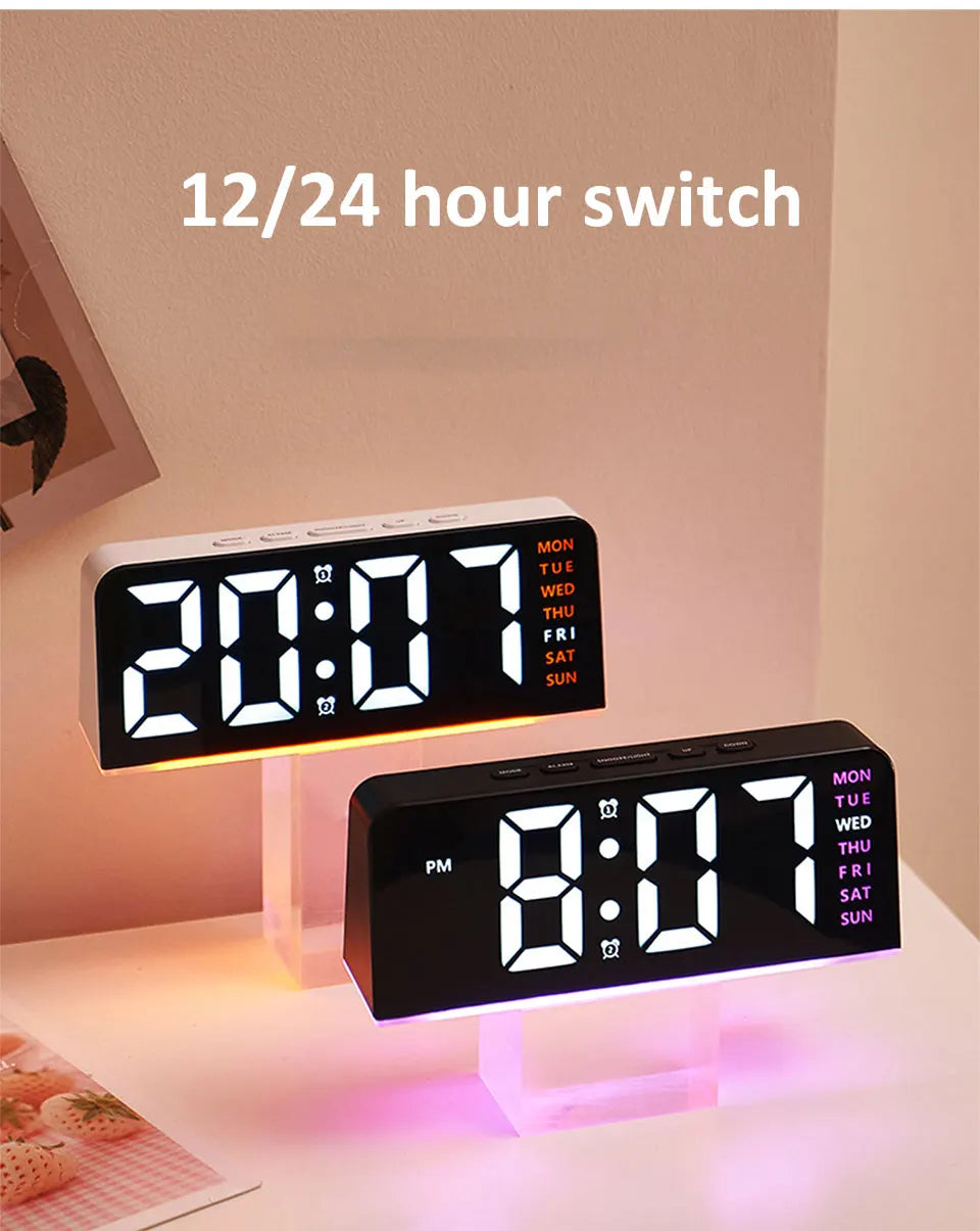 Digital LED Alarm Clock Desktop Table Clock Night Light with Time Temperature Display Backlight Snooze Clock Modern Decor