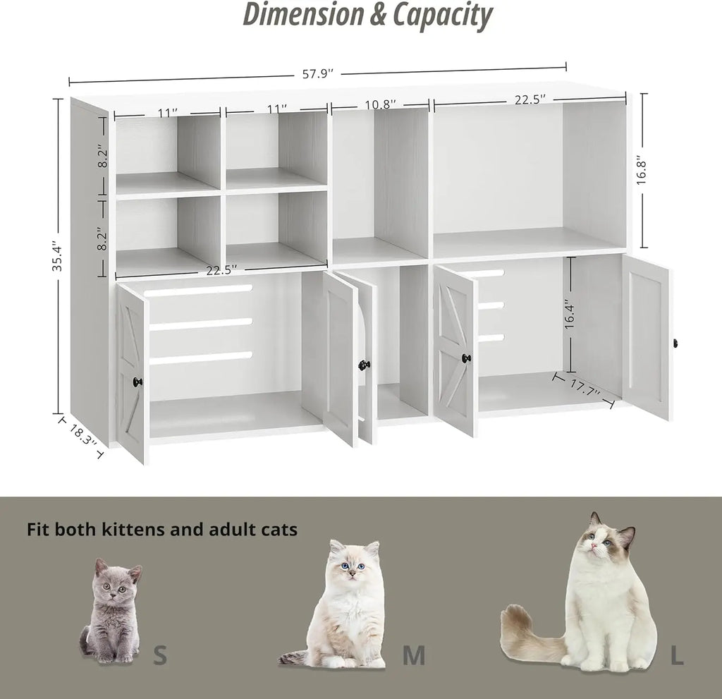 IRONCK Cat Litter Box Enclosure for 2 Cats, Litter Box Furniture Hidden with Double Room and Large Storage Space, Bookcase