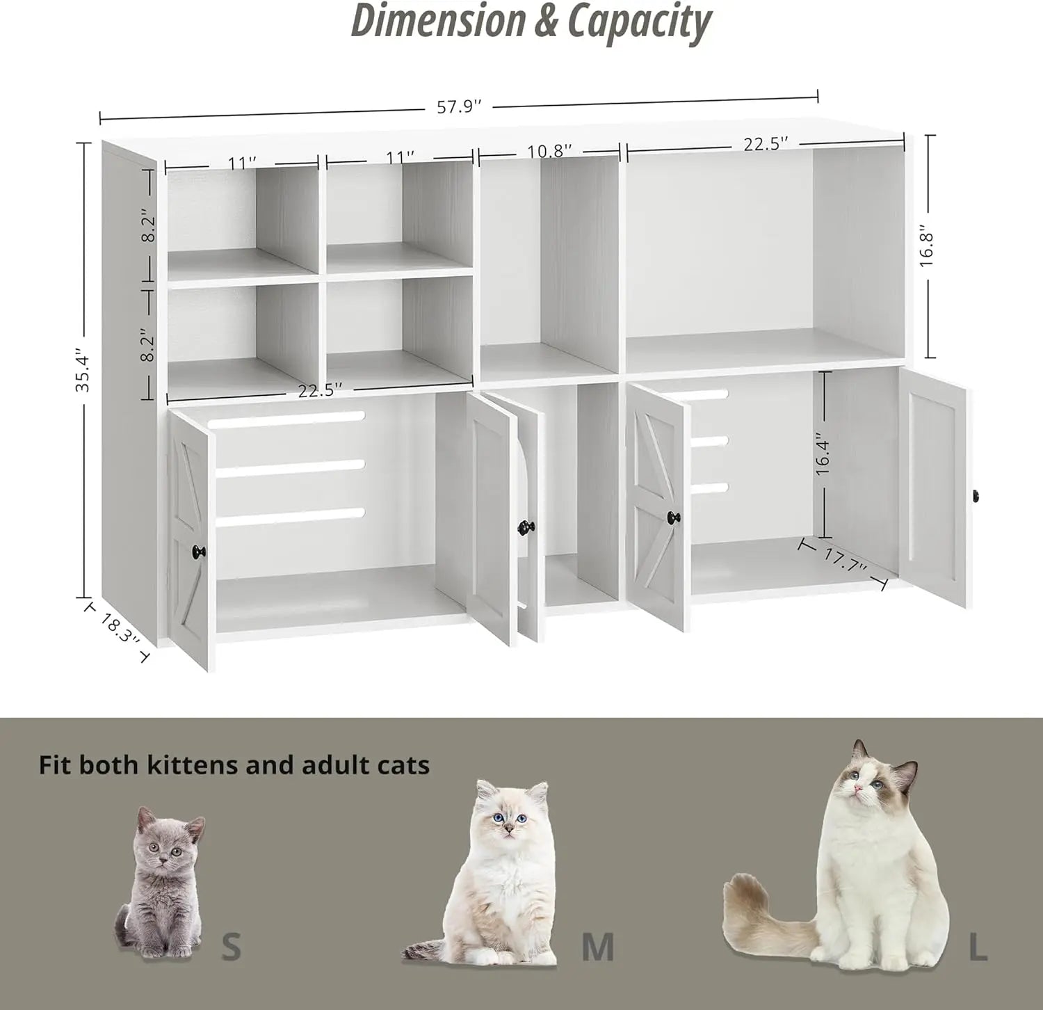 IRONCK Cat Litter Box Enclosure for 2 Cats, Litter Box Furniture Hidden with Double Room and Large Storage Space, Bookcase