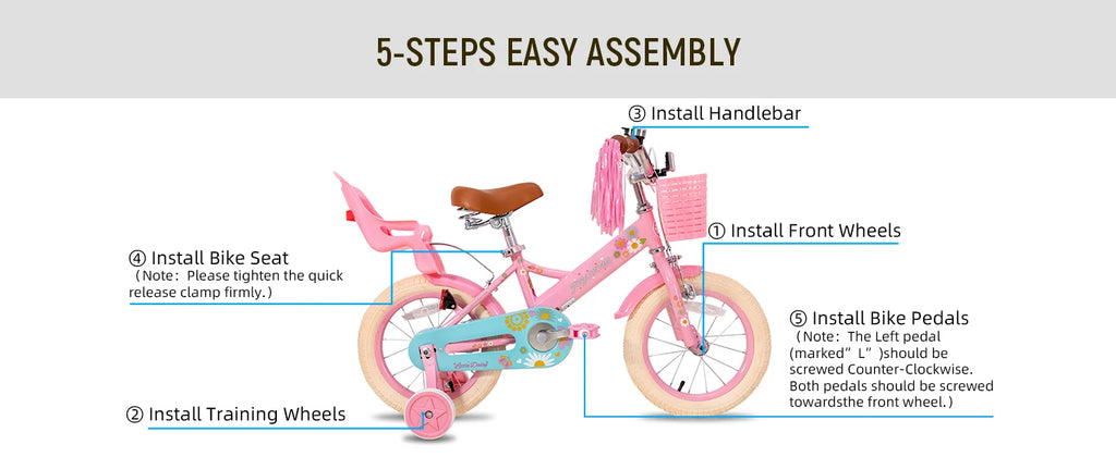 JOYSTAR Kids Bike for Ages 2-7 Years kids, 12 14 16 Inch Girls Bikes with Doll Seat & Streamers, Boys Bike with Flag & Plate