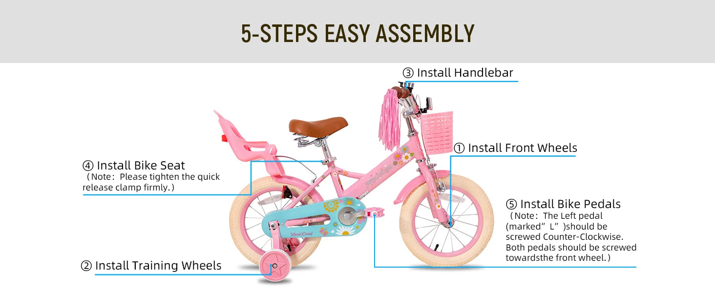 JOYSTAR Kids Bike for Ages 2-7 Years kids, 12 14 16 Inch Girls Bikes with Doll Seat & Streamers, Boys Bike with Flag & Plate