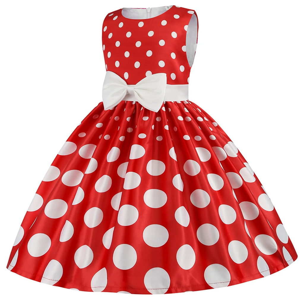 Kids Girls Vintage Dress Easter Polka Dots Print Dress Daily Birthday Dress Short Sleeve 1950s Princess Dress