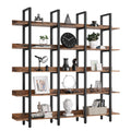 IRONCK Bookcase and Bookshelves Triple Wide 5 Tiers Large Open Shelves, Etagere Bookcases with Back Fence for Home Office Brown