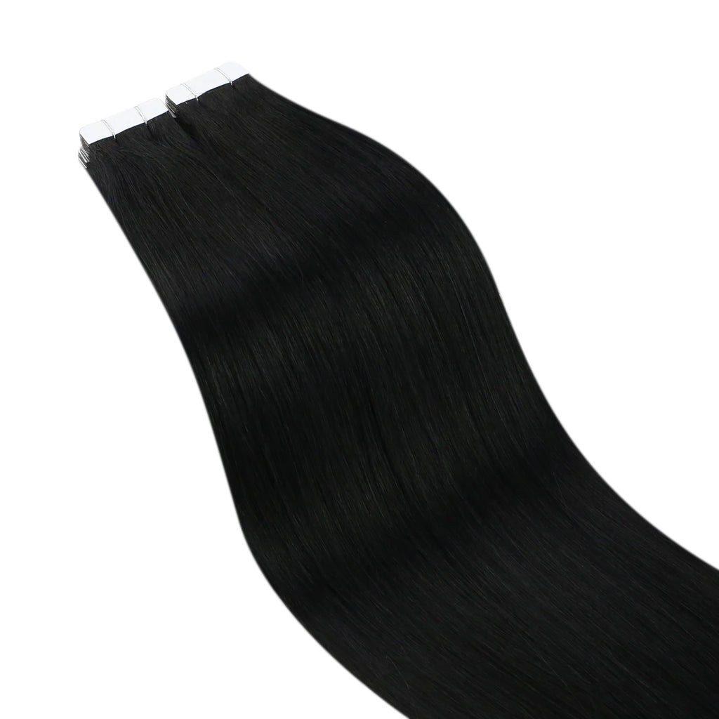 Ugeat Tape in Hair Extensions Human Hair Black Girl Tape in Human Hair Extensions Jet Black Seamless Invisible Hair Extensions
