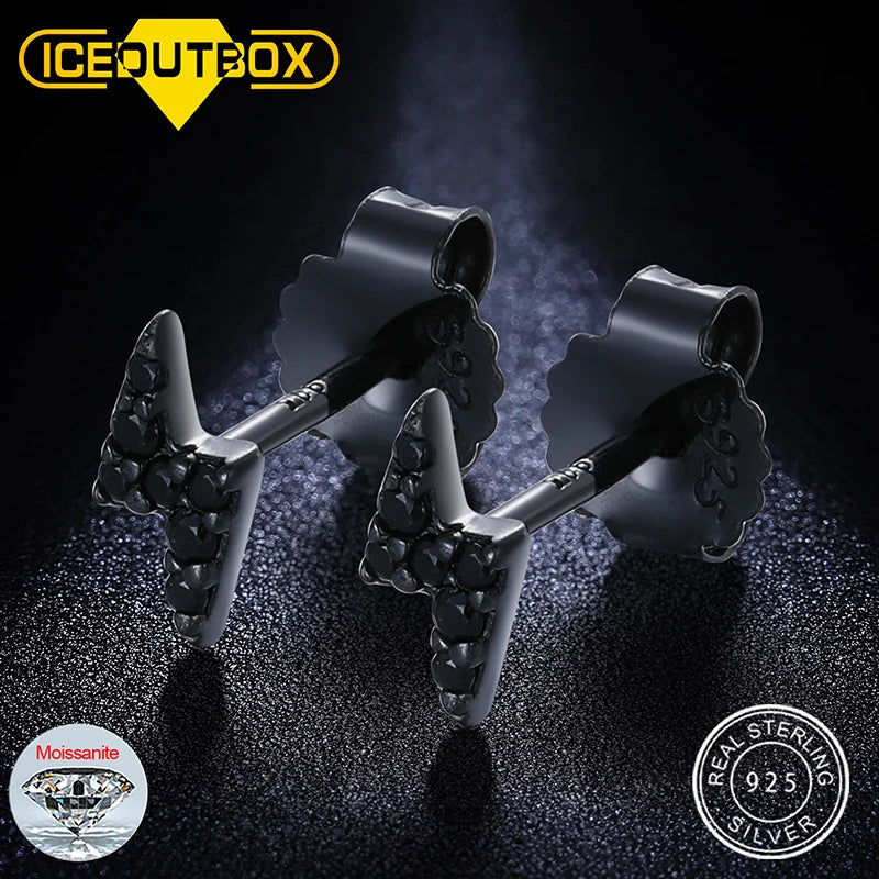Tiny D VVS Black White Moissanite 925 Sterling Silver Fashion Lightning Stud Earrings Women Exquisite Student Girlfriend Jewelry