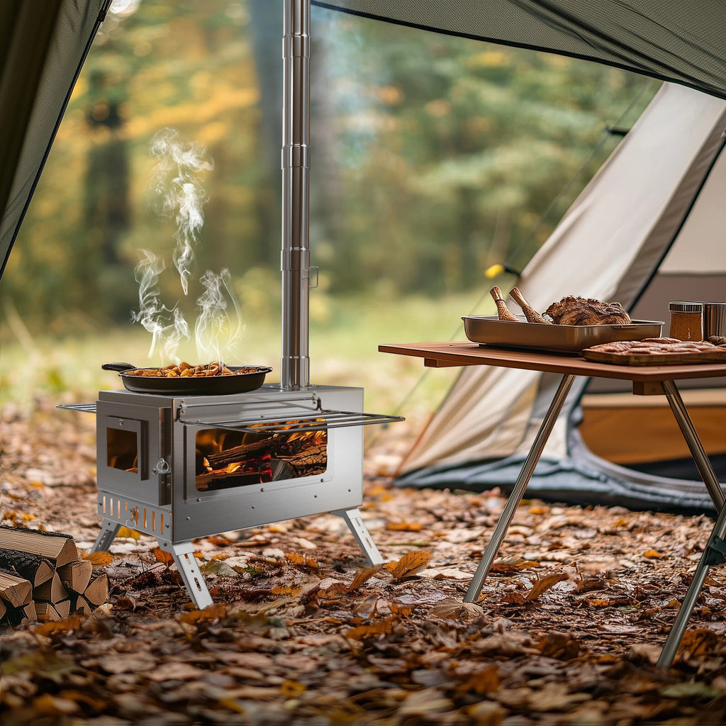 Wisfor Portable Hot Tent Stove,Wood Burning Stove for Camping, Tent Stove With View Glass, Large Stainless Steel Camping Stove