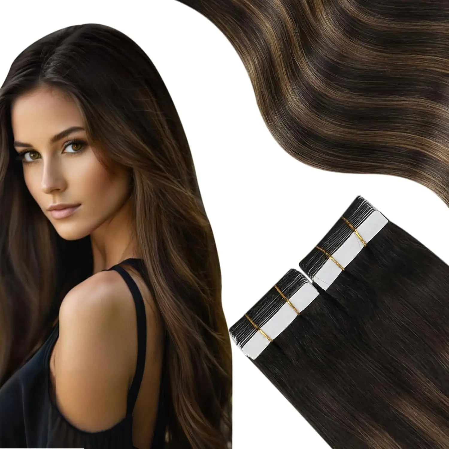 Moresoo Tape in Hair Extensions Black Hair Natural Straight Real Remy Hair Tape Adhesive 100% Human Hair Extensions Tape in