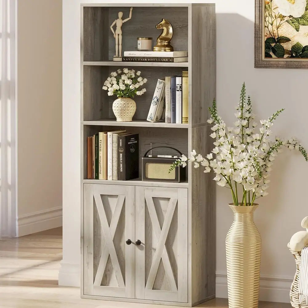 IRONCK Industrial Bookshelves and Bookcases with Doors 11.8 in Depth Floor Standing 5 Shelf Display Storage Bookcase Shelves