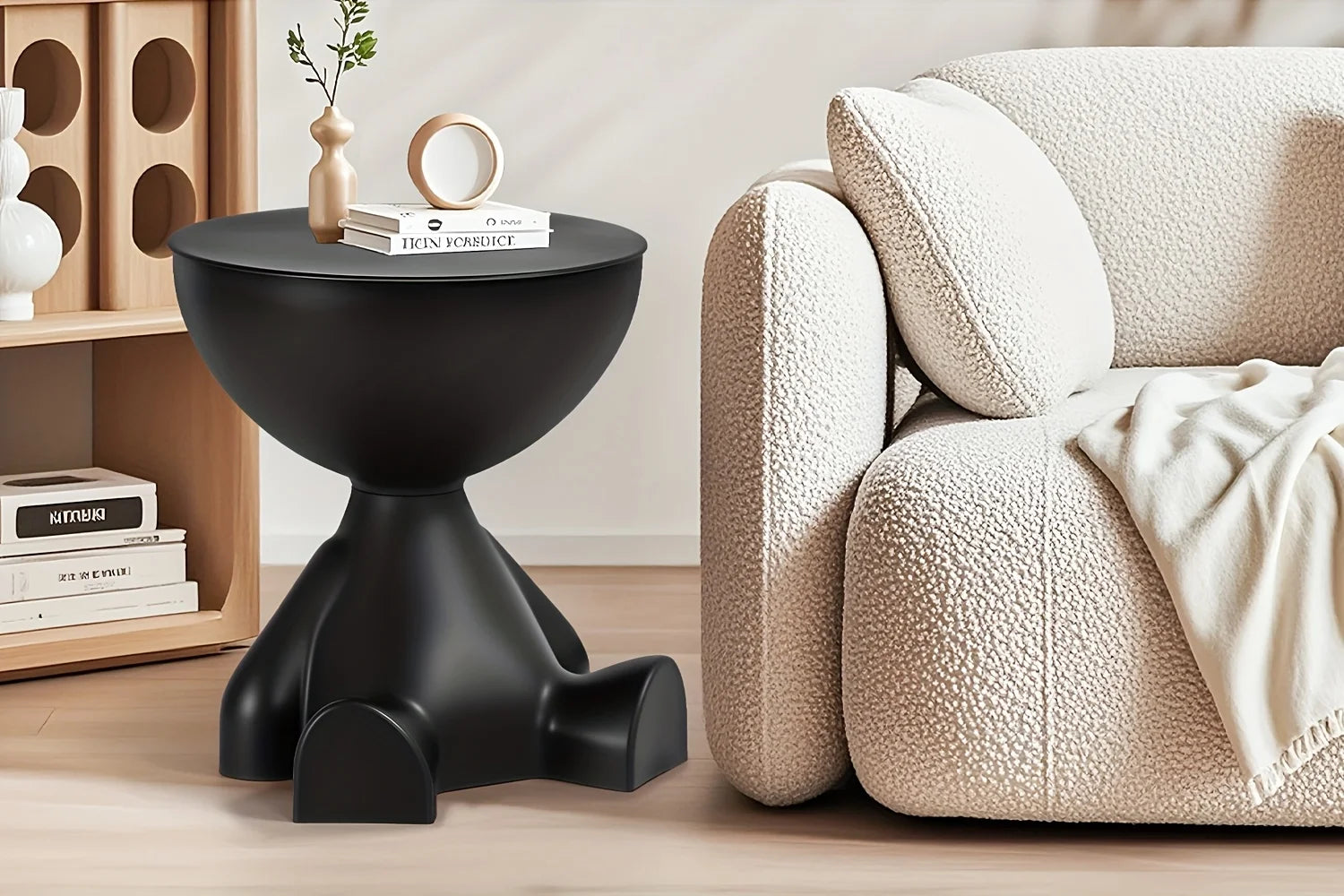 Modern bear-shaped plastic bedside table and stackable bookshelf - Space-saving multi-functional furniture, easy to assemble
