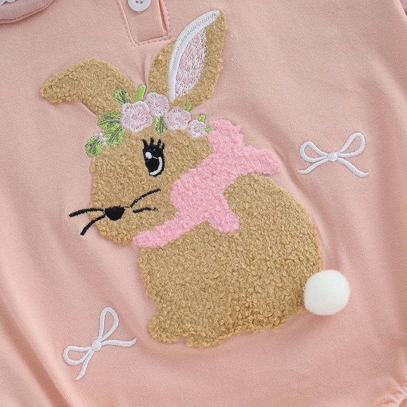 Adorable Infant Easter Jumpsuit with Sweetheart Neckline and Bunny Appliqué Short Sleeve Newborn Sailor Romper Outfit