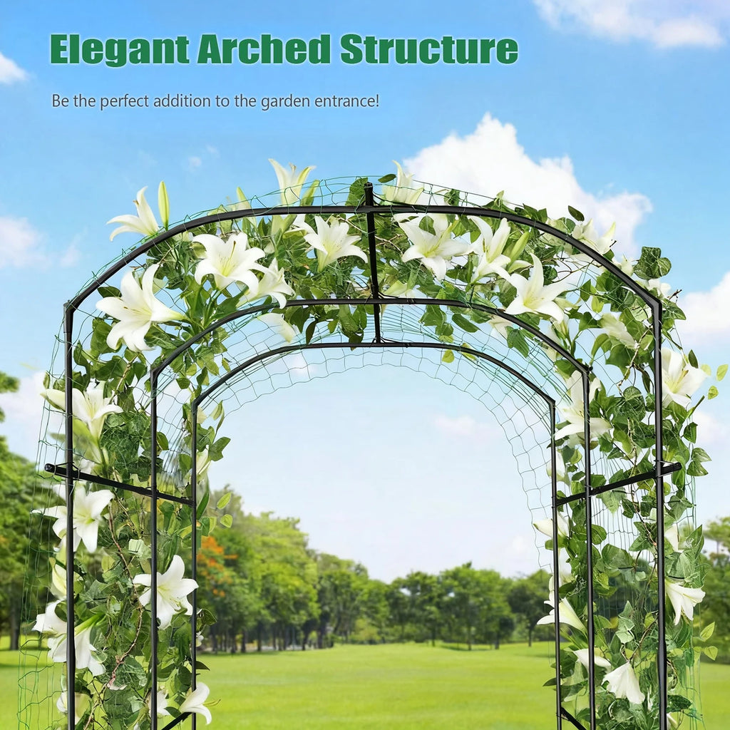 Large Cucumbers Plants Trellis PE Coated Metal Frame Arch Garden Net Climbing Trellis Plant Support for Flowers Plants Vegetable