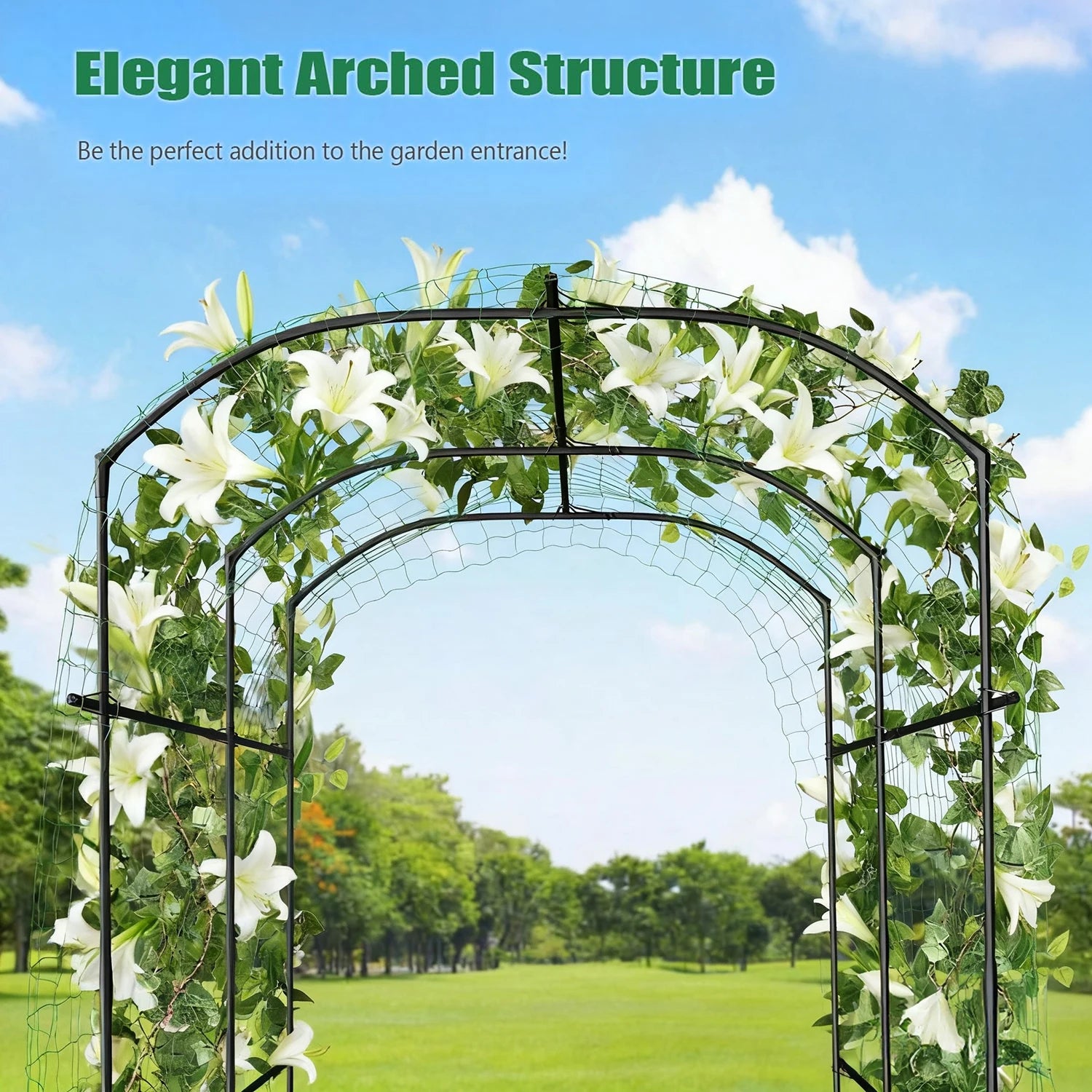 Large Cucumbers Plants Trellis PE Coated Metal Frame Arch Garden Net Climbing Trellis Plant Support for Flowers Plants Vegetable