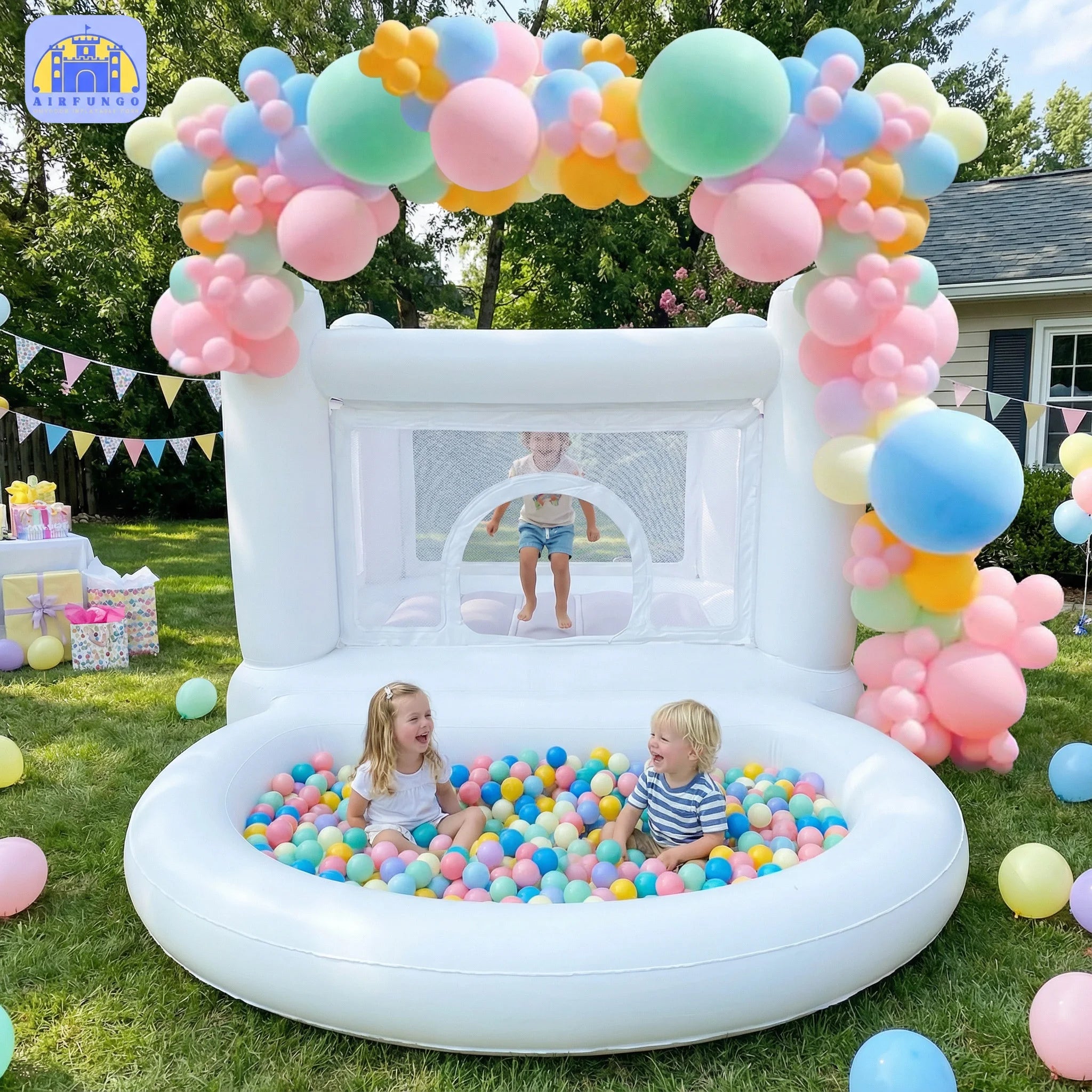 White Bounce House with Pump Kids Ball Pit Bounce House for Kids 3-6 Birthday Indoor or Outdoor Playhouse Customization