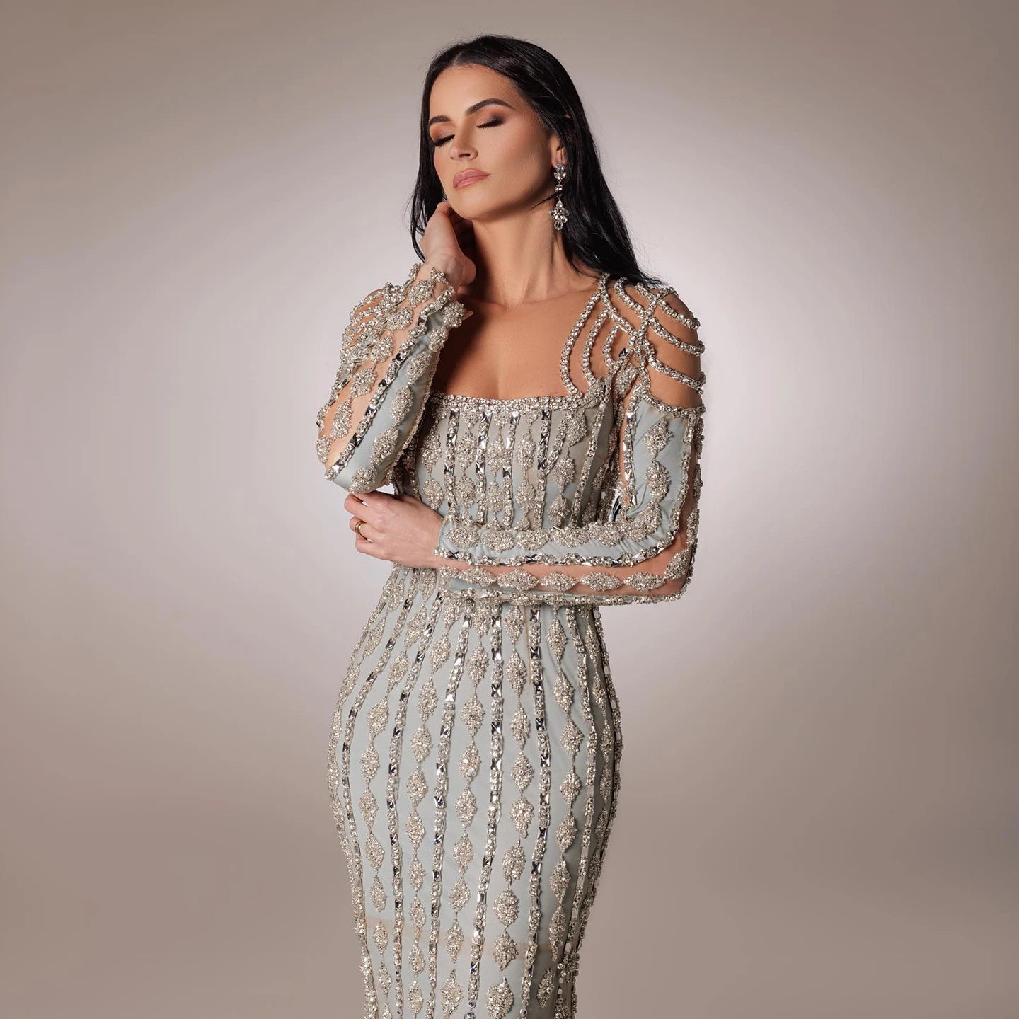 Sharon Said Luxury Sage Green Dubai Evening Dress Mermaid Muslim Long Sleeves Islamic Women Wedding Party Gowns SS398 Customized