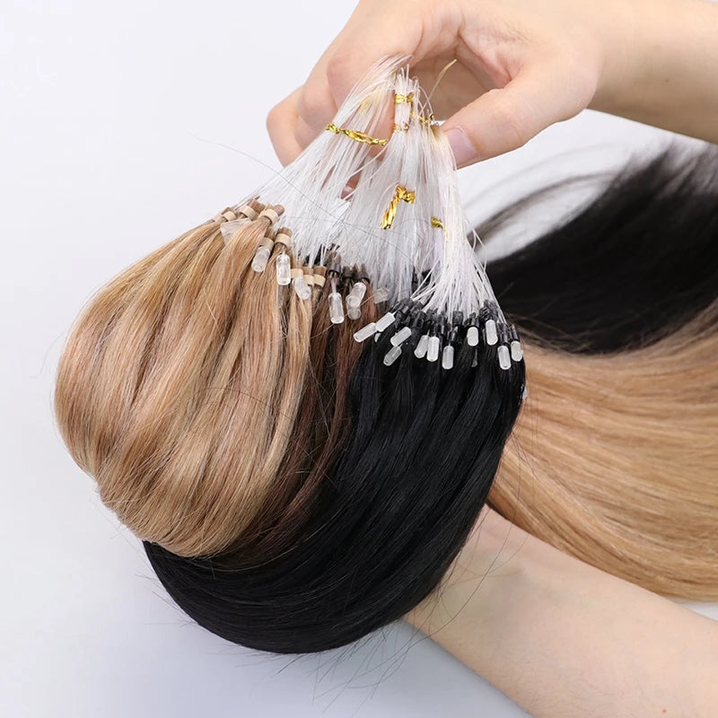 MRS HAIR Human Hair Micro Loop Extensions Easy Install At Home Micro Loop Hair Extensions Blonde Brown Black Straight 30g/pack