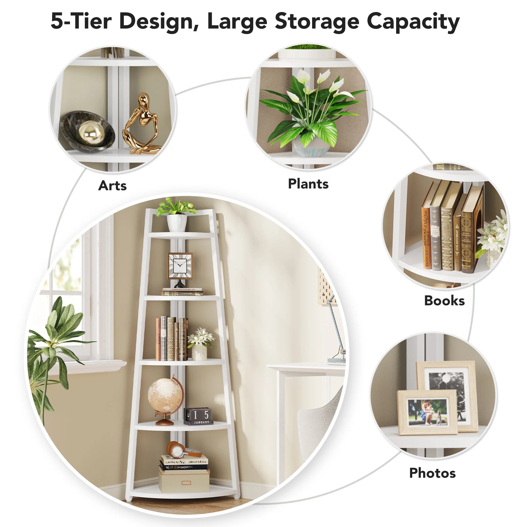 Tribesigns Bookcase Corner Book Shelf Rack Wood Bookshelf Storage Shelves