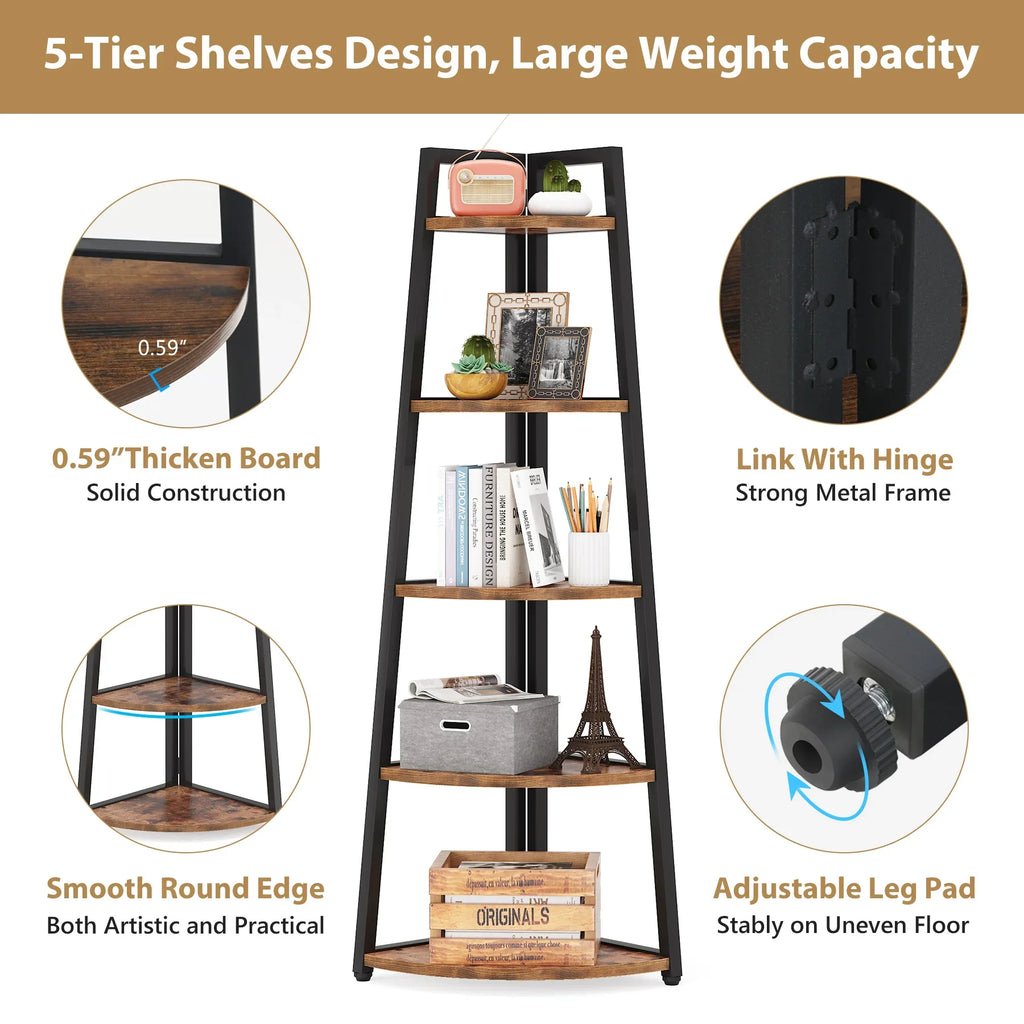 Tribesigns Bookcase Corner Book Shelf Rack Wood Bookshelf Storage Shelves