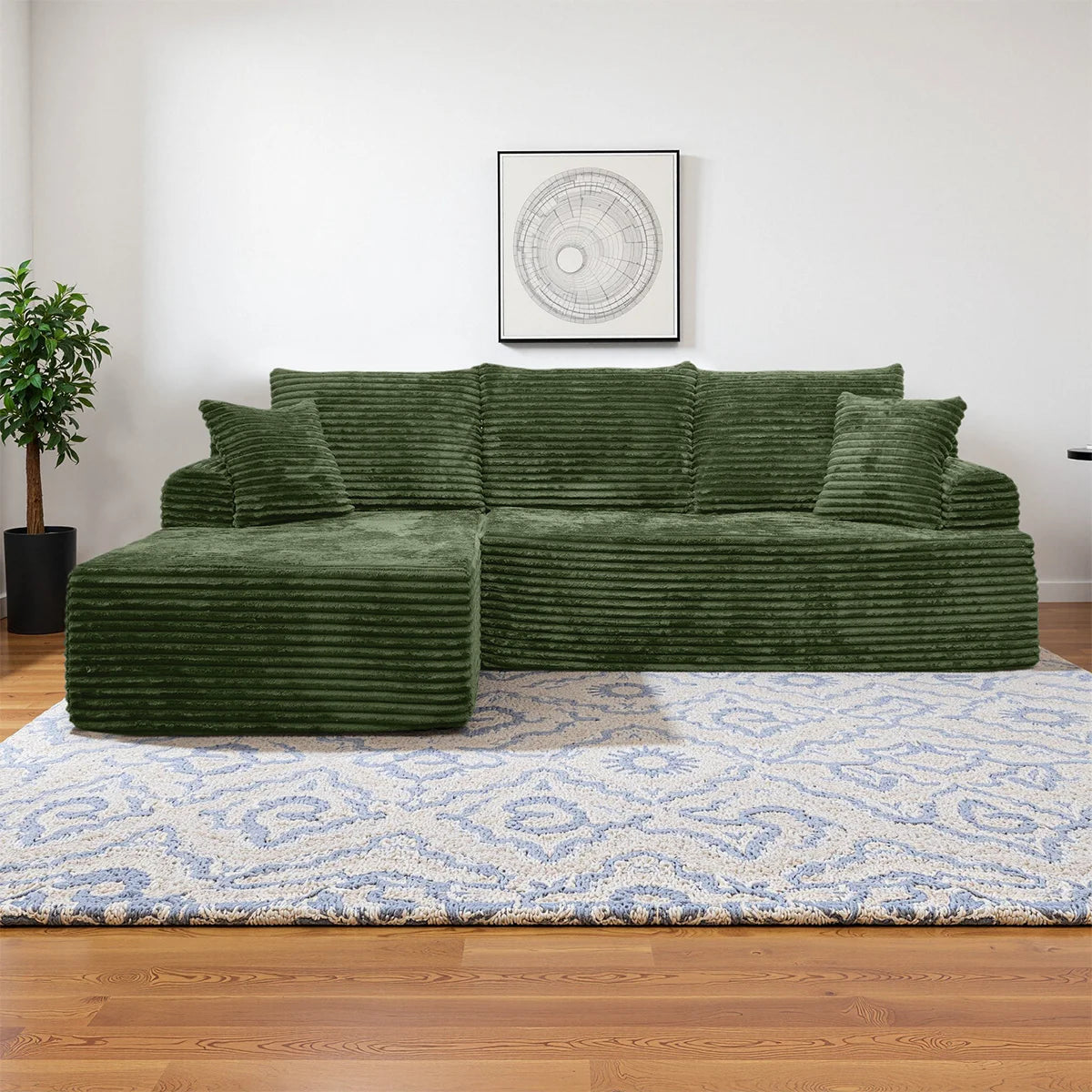95" L-Shaped Sofa Chaise, No Assembly Required, Rabbit Fleece Upholstery, Ultra Soft & Comfortable, Ready to Use Out of the Box