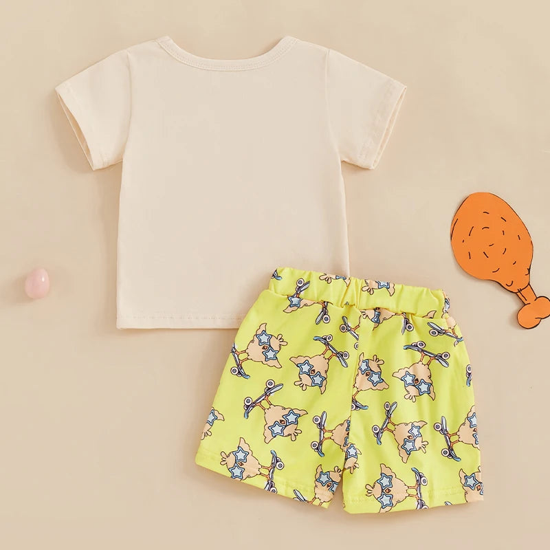 Baby Easter Outfit Bunny Print Short Sleeve Shirt and Shorts Set with Elastic Waistband for Comfort