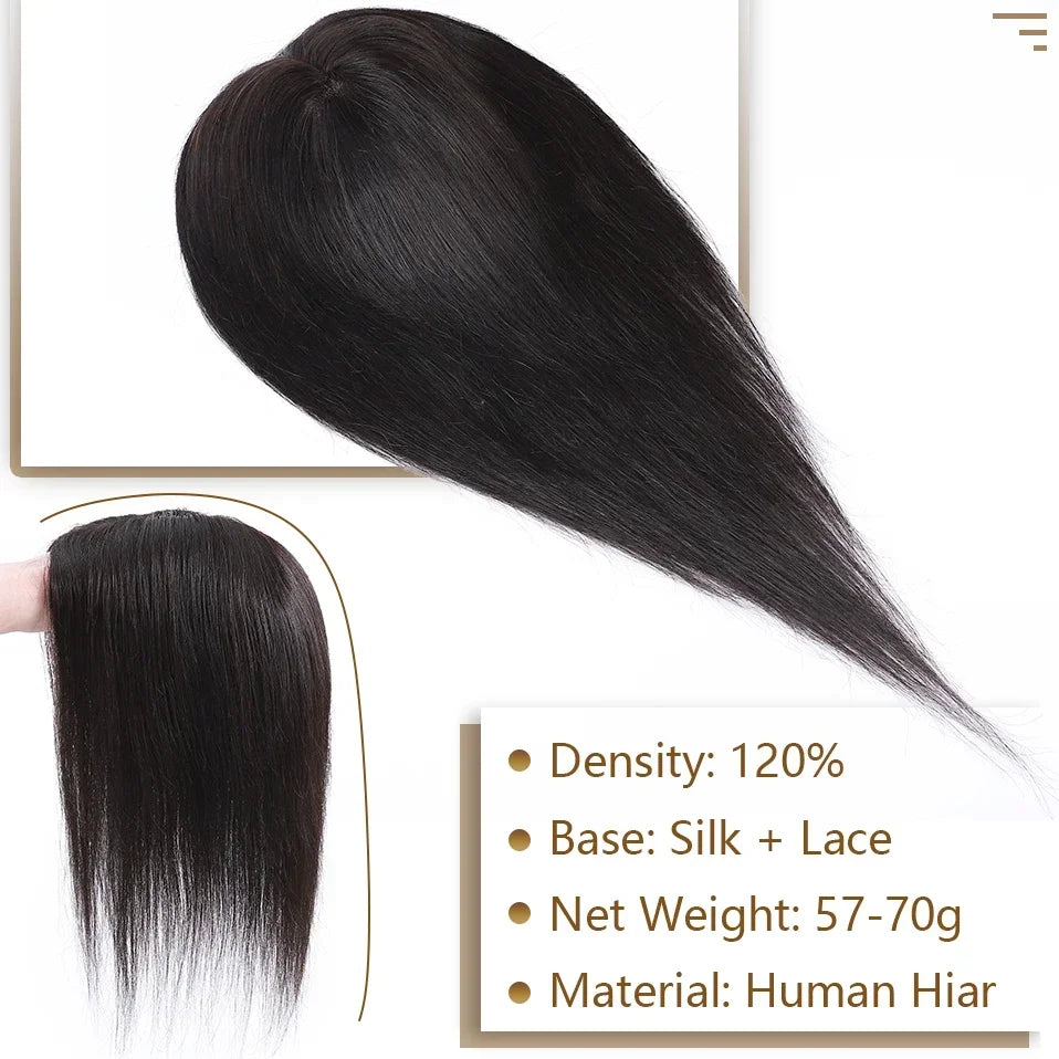 S-noilite 15x16cm Silk Top Hair Toppers Human Hair Silk Base Scalp Topper Wigs 5 Clips In Hair Extension Natutal Hair Piece