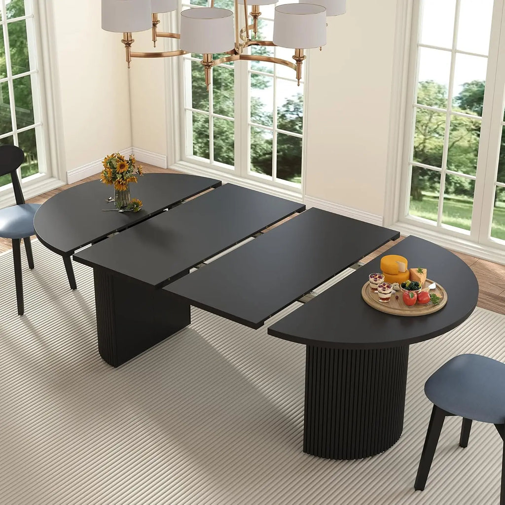 Extendable Dining Table 41-78in Seats 4-8 Round Expandable Kitchen Fluted Base Modern Oval Dining Room Living Room, Customized