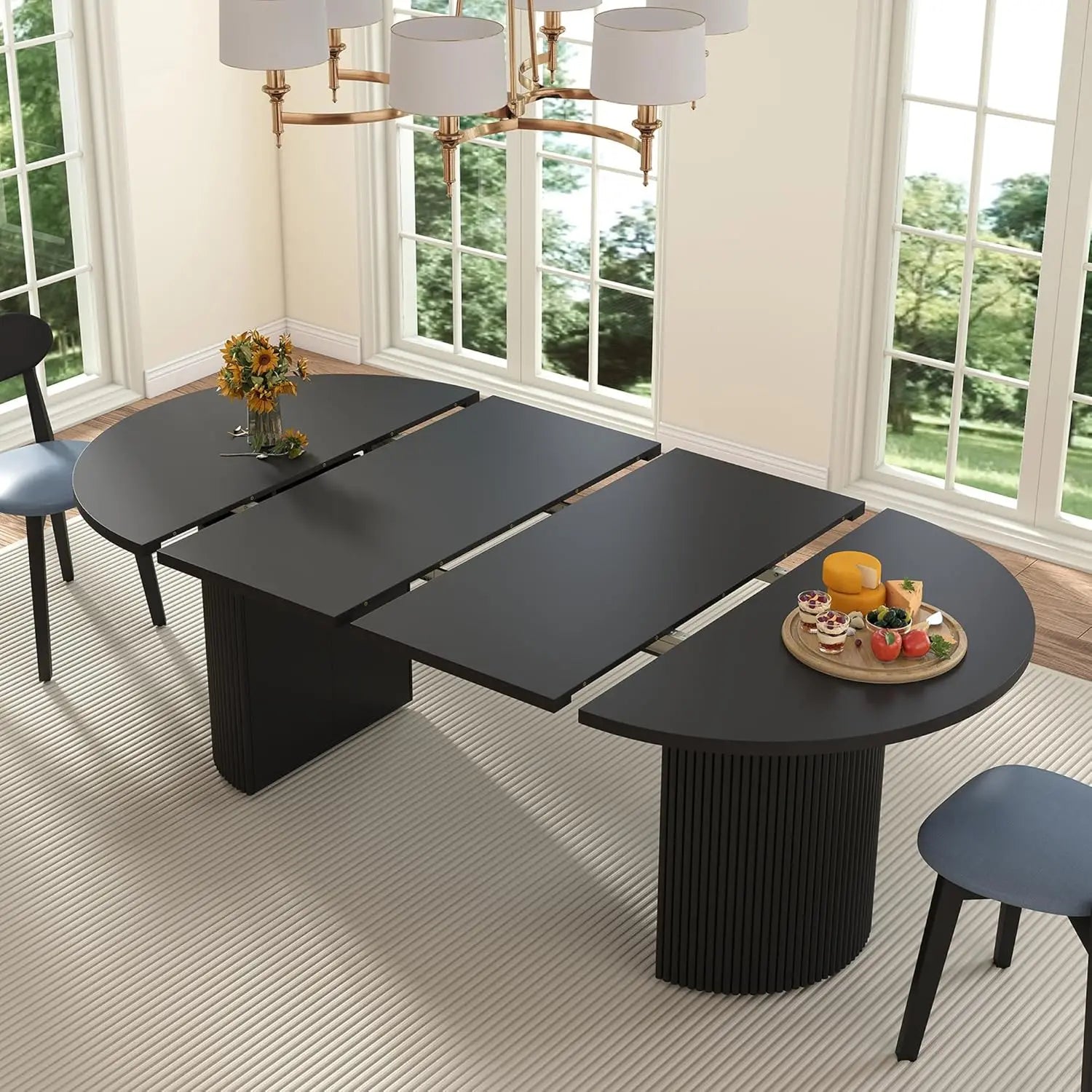 Extendable Dining Table 41-78in Seats 4-8 Round Expandable Kitchen Fluted Base Modern Oval Dining Room Living Room, Customized