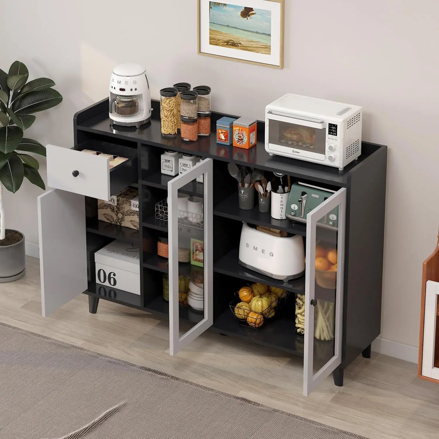 Kitchen Storage Cabinet Buffet Cabinet Coffee Corner Bar Cabinet with Door Functional Cabinet for Kitchen, Dining, Living Room(Z
