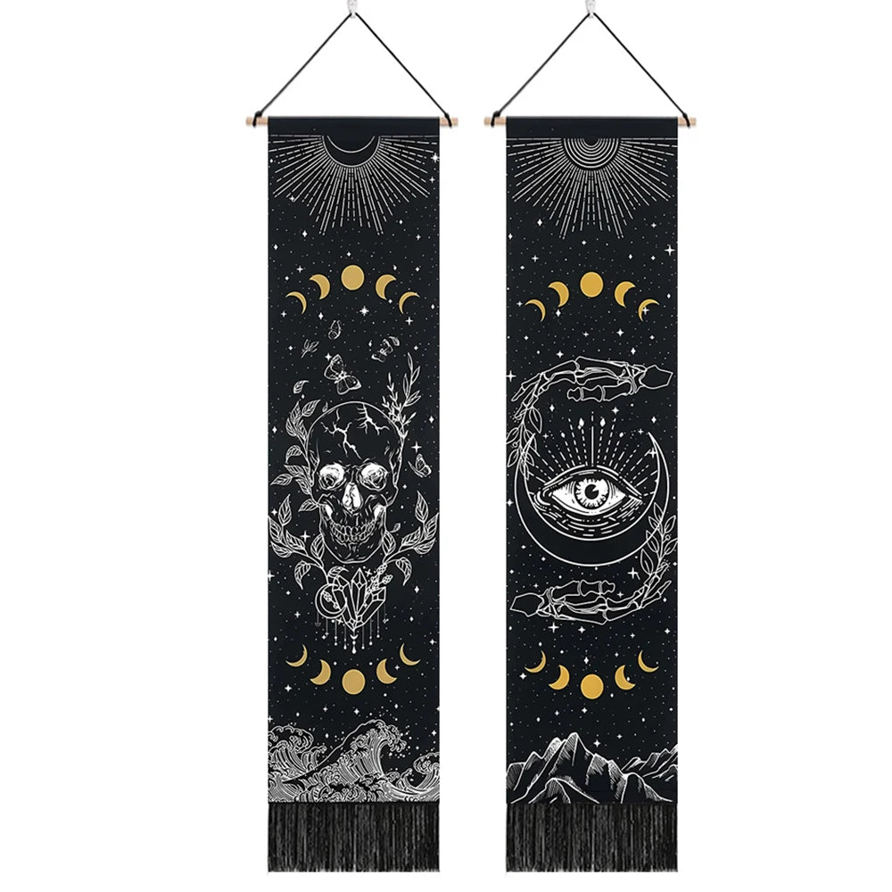 Spsychedelic Gothic Skull Tapestry Wall Hangings Trippy Black Evil Eye Skeleton Hand Tapestry for Bedroom Living Room Dorm Decor