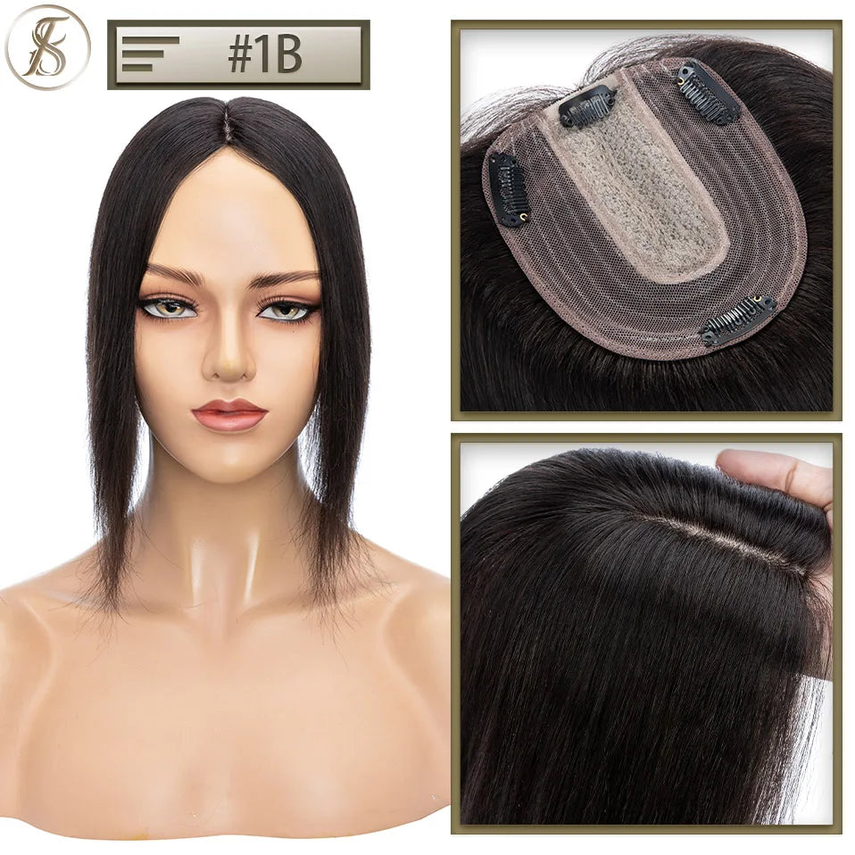TESS 10x12cm Hair Toppers Natural Hair Wigs 3.5x9cm Women Topper Human Hair Clip In Hair Extensions Blonde Brown Women Hairpiece