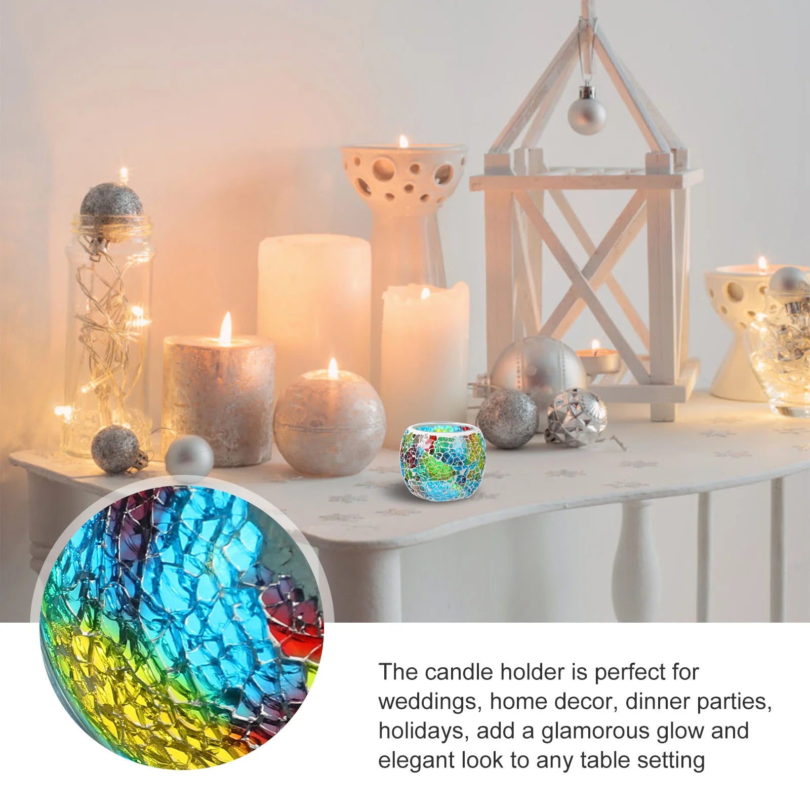 Mosaic Holder Vintage Home Decor Glass Candlestick Household Tea Light Holders