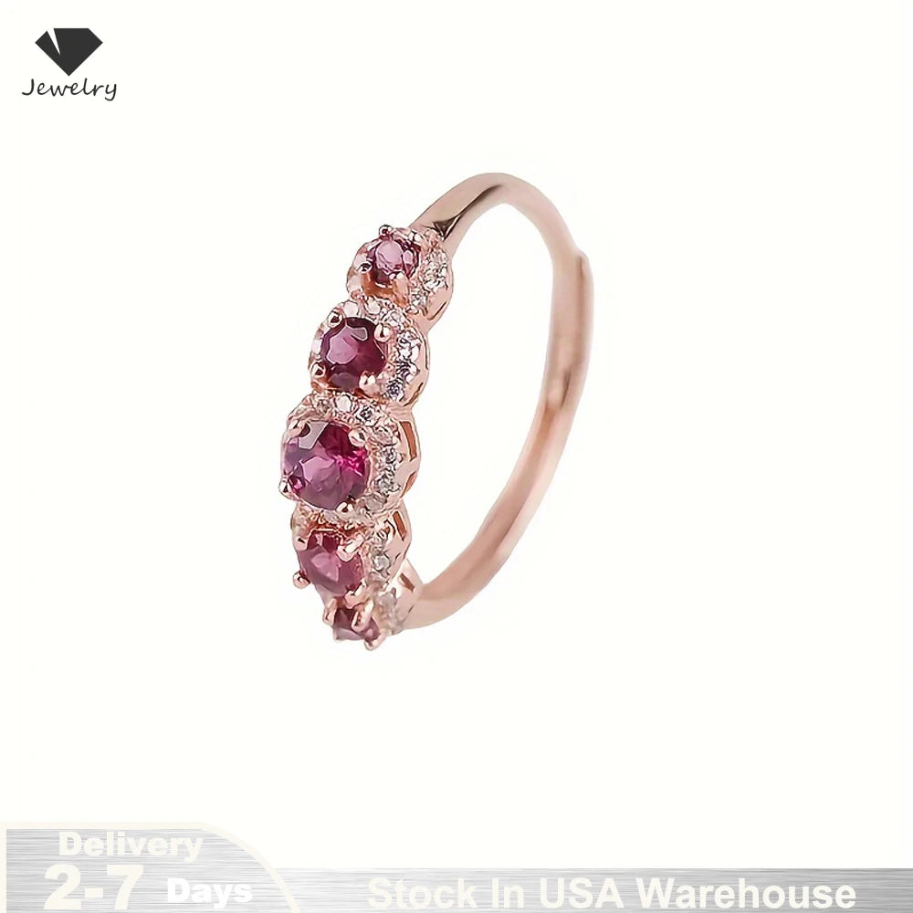 Vintage Purple Cubic Zircon Ring for Women S925 Silver Rose Gold Rings Ethnic Wedding Jewelry Daily Party Accessories USA Stocks