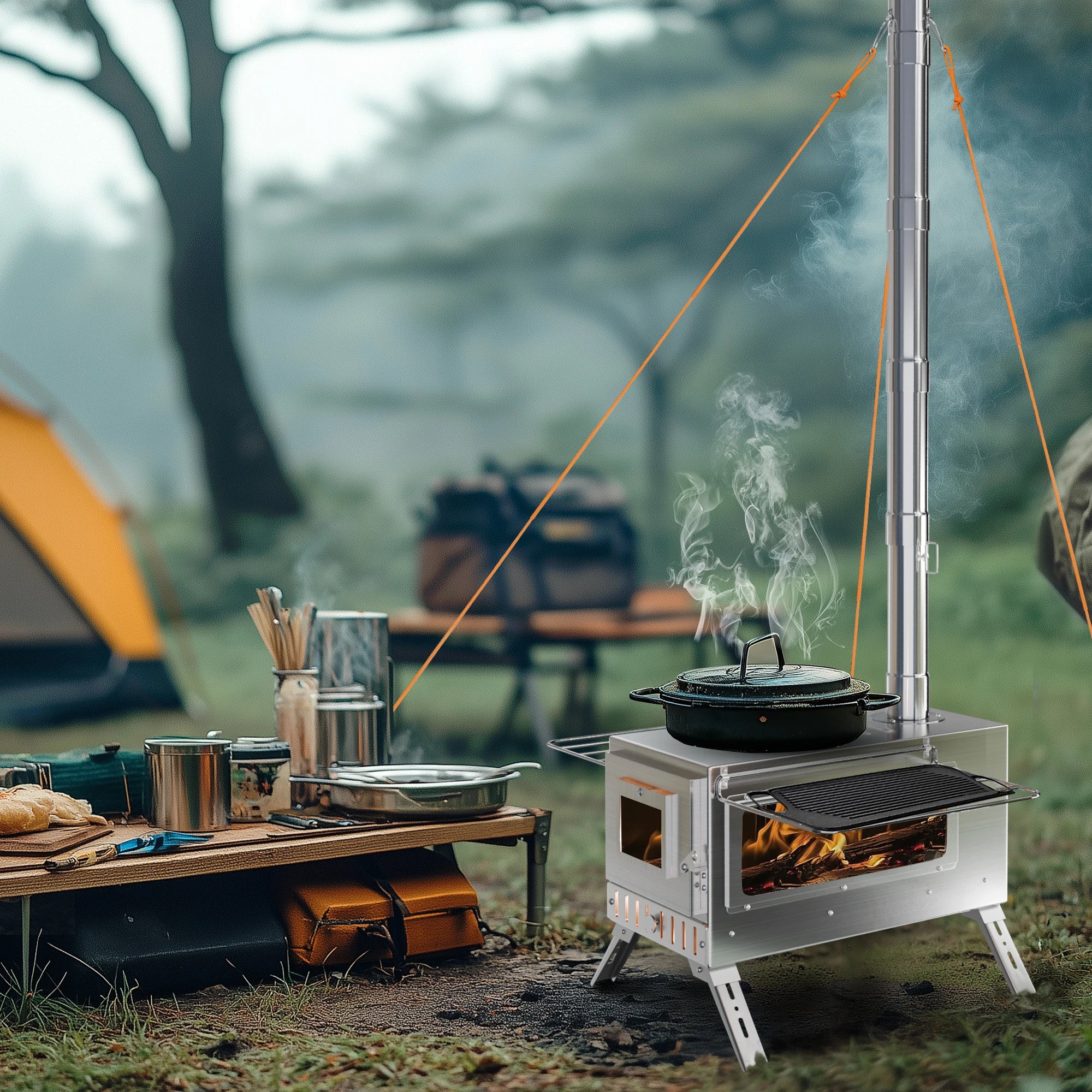 Wisfor Portable Hot Tent Stove,Wood Burning Stove for Camping, Tent Stove With View Glass, Large Stainless Steel Camping Stove
