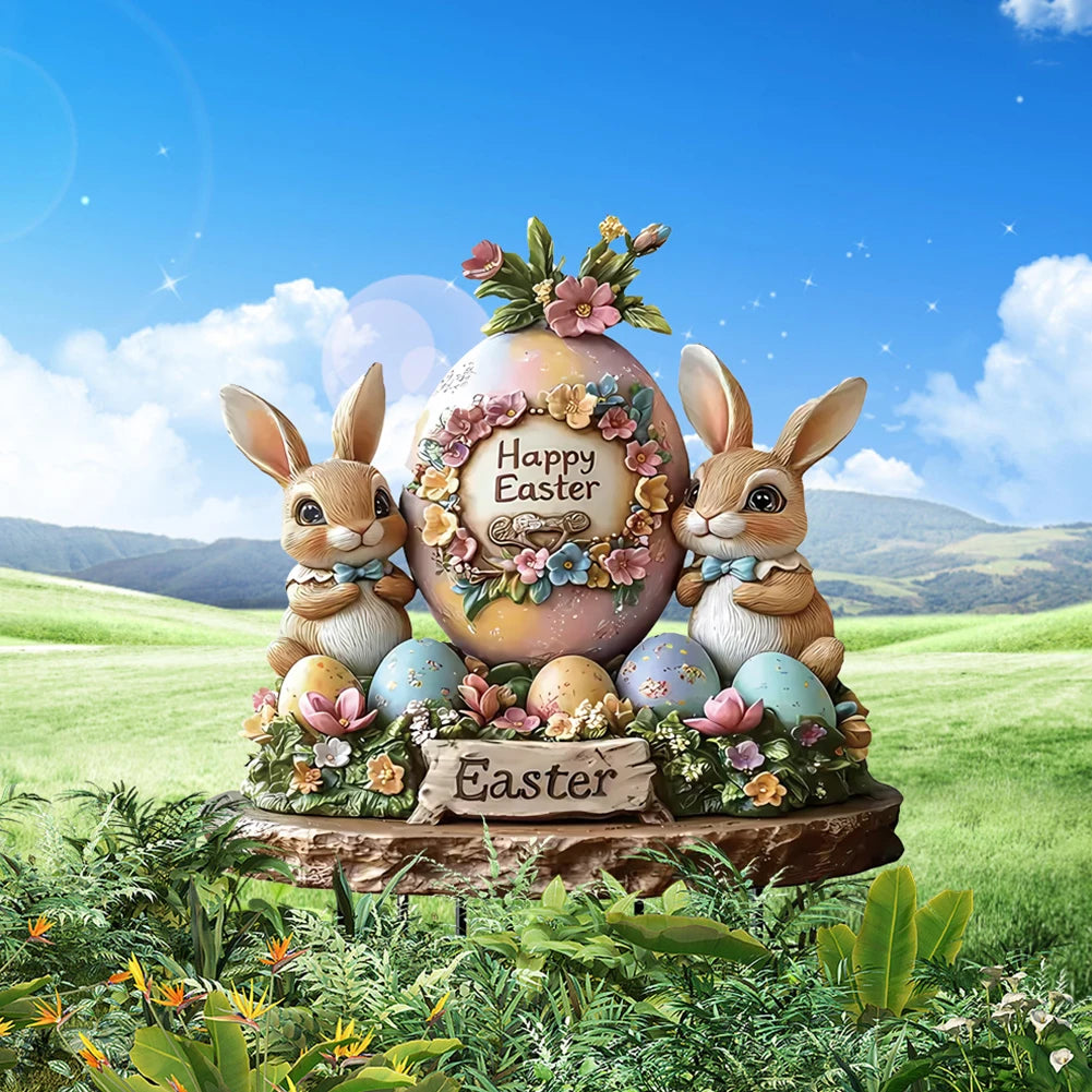 Easter Bunny Garden Stake Acrylic Easter Yard Sign 2D Flat Easter Rabbit Garden Signs for Easter Decorations