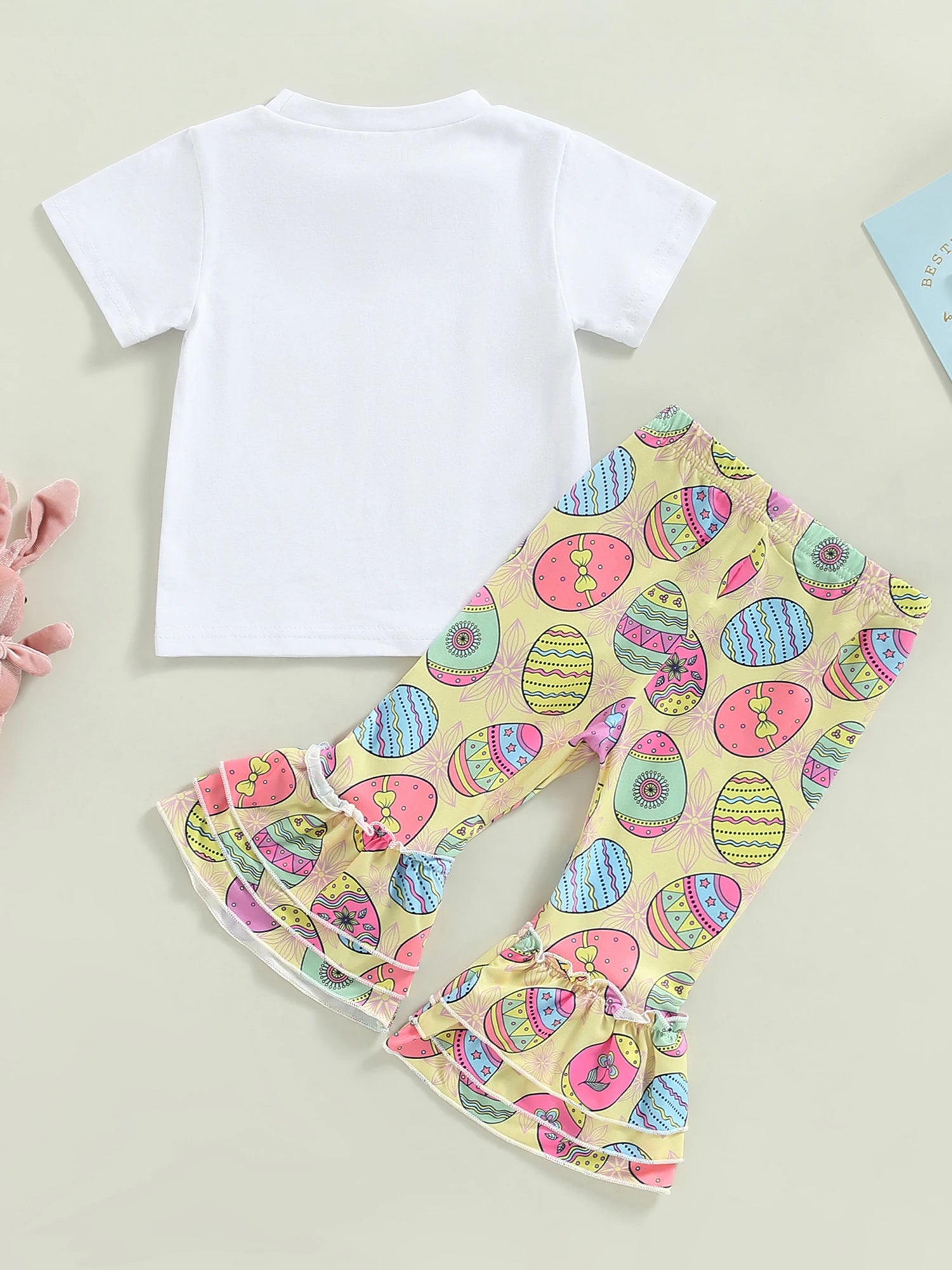 Easter Outfits Set Bunny Print Short Sleeve T-Shirts and Carrot Print Pants 2Pcs Sets for Toddler Kids Easter Party Wear