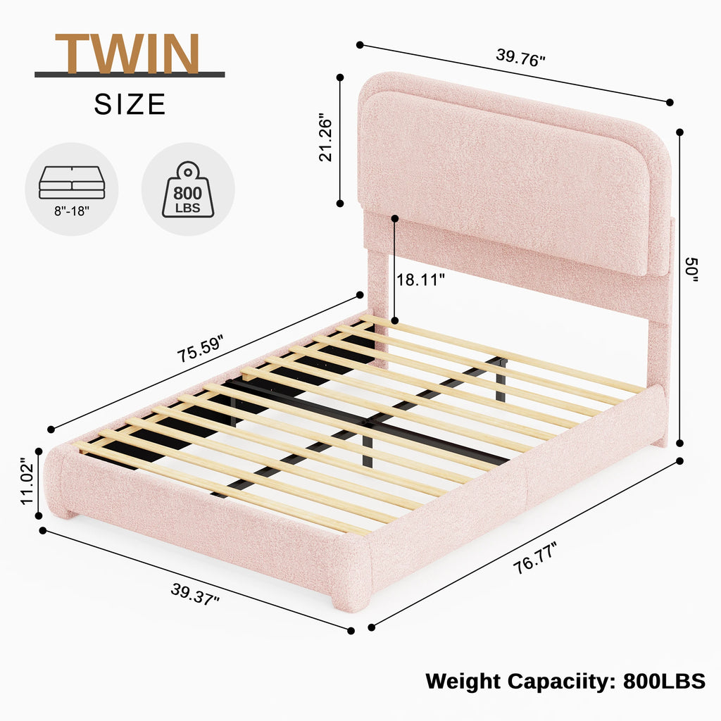 Full Size LED Bed Frame with Storage Drawers, Teddy Upholstery, Rounded Headboard, Soft and Cozy, No Box Spring Needed